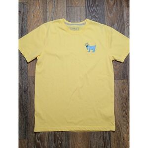 GOAT USA Mens Medium Yellow Short Sleeve T-Shirt Blue Goat Graphic Logo Tee